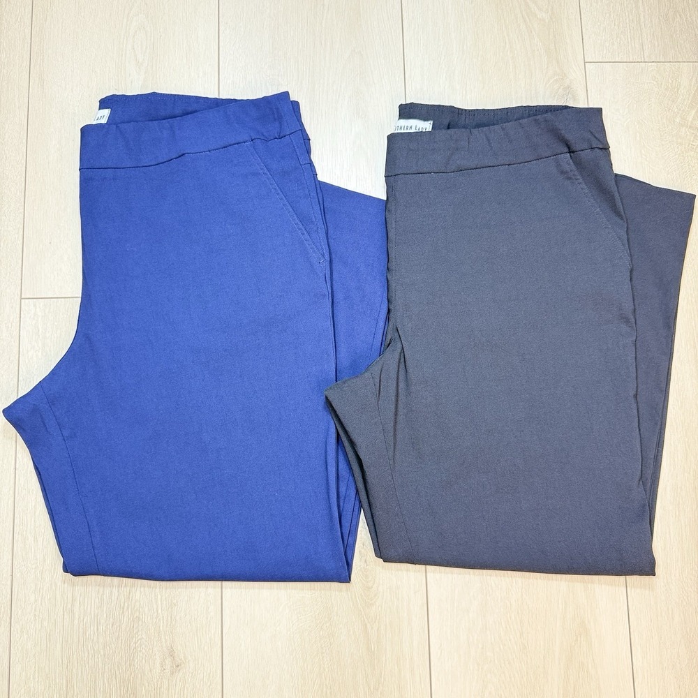 Southern Lady Womens 18W Lot 2 Pull On Stretch Pants Navy Black Straight Leg XL